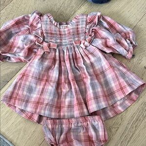 Bonnie Baby Pink and White Babydoll Dress with Puff Sleeves